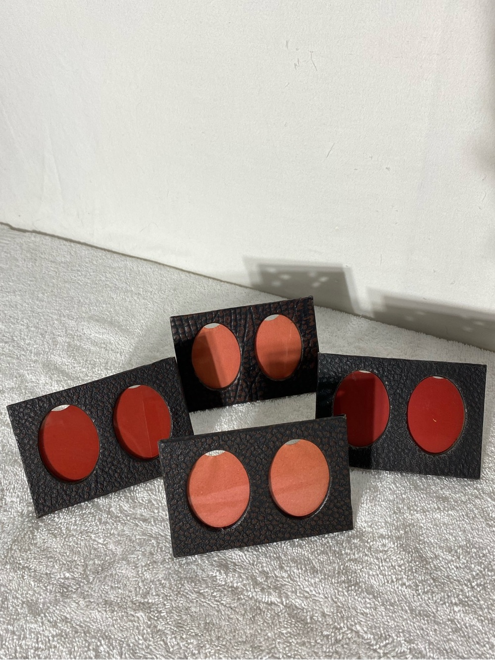 Vintage MCM Faux Reptile Leatherette Mini Double Oval Photo Frames X4